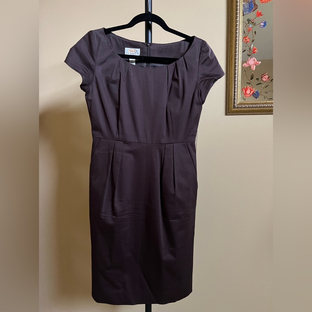 Talbots Dress Vintage Sheath Midi with Cap Sleeves Brown Size 4P